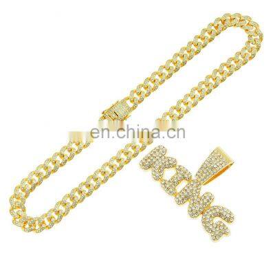 New Design 26 English Letter Pendant Jewelry Hiphops Cuban Chain 18K Gold Plated Zircon Necklace photo-3