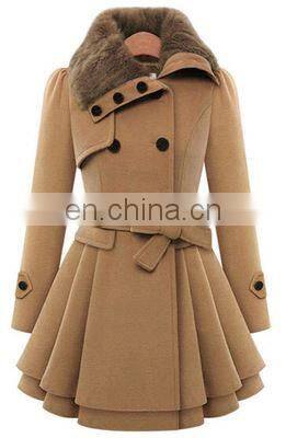 Wholesale New Fashion Women Girls Fur Collar Design Warm Long Plus Size Double Breast Button Belt Sur Collar Winter Coat Women photo-5