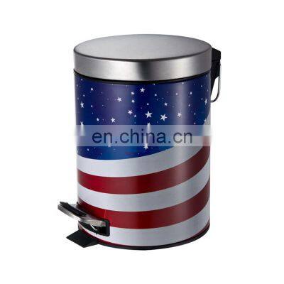 Hot selling simple printing pattern design 3L5L12L stainless steel garbage bin strong pedal home decoration waste bin