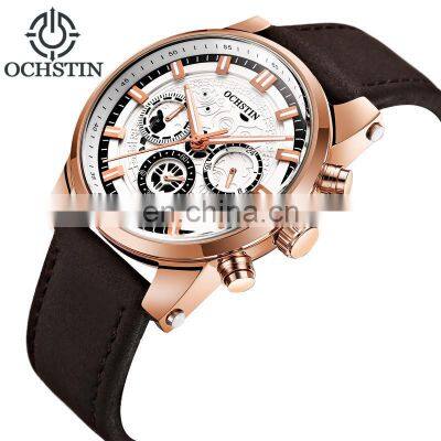 OCHSTIN GQ6111 Chronograph Quartz Men Watch Military Sport Leather Wristwatch Relogio Masculino photo-2