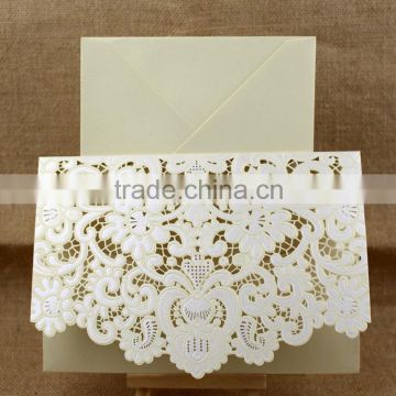 2016 Customized Embossing Laser Pocket Folded Wedding invitations