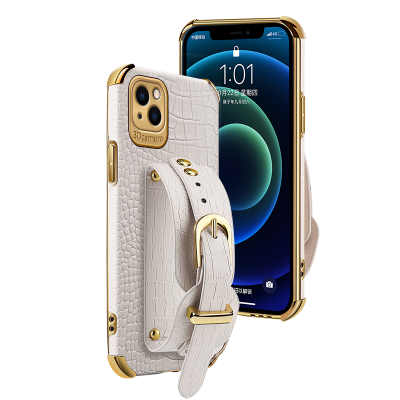 2022 New Wrist Strap Electroplated Crocodile Pattern Four Corner Fall Proof Leather Phone Case For Iphone 8 Plus X Xr 13 14 pro