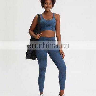 Customized Two Piece Tie Dye Leggings Match Sports Bra Yoga Sets Hight Quality Women Workout Gym Wear photo-2