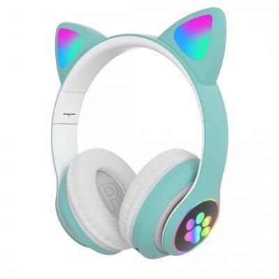 Flash LED Cute Cat Ear Bluetooth Headphones Kid Girl Music Wireless Helmet TF Card Gaming Earphone