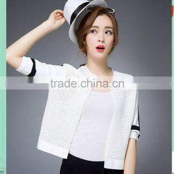 OEM Summer new round neck short sleeve knit cardigan paragraph Korean Fashion Slim linen jacket
