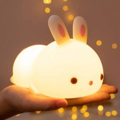 Cute Bunny Baby woodland Rabbit LED Night Lights Kids Lamp 7 Colors Animal Silicone Lights for Children Bedroom Decoration Gifts
