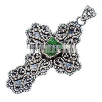 Rough Chrome Diopside PENDANT 925 Sterling Silver Pendant, SILVER JEWELRY EXPORTER,SILVER JEWELRY WHOLESALE