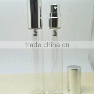 Fancy style 10ml tubular glass bottle with shiny silver pump