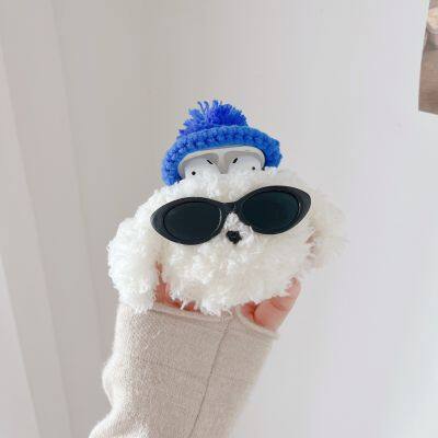 Luxury Kawaii Sunglasses Teddy Dog Plush Fur Earphone Cases for Airpods Pro 2nd 3rd Generation Protective Case Headset Cover