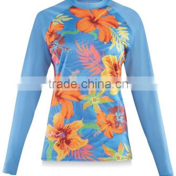 Women's custom sublimated printing long sleeve rash guard