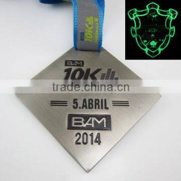 Marathon sport medal with reflective ribbon