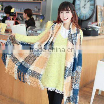 Wholesale New Winter Lady Fashion Tassel Loop Yarn Plaid Blanket Scarf photo-2