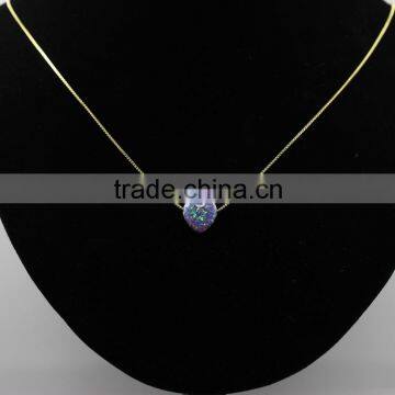 Synthetic Light Purple Heart Opal Stone Pendant18K Golden Plated 925 Sterling Silver Chain Necklace photo-5