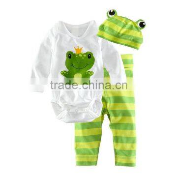 lime green frog printing cotton premature baby clothing prince infants boy hat pants romper set toddlers 3 pcs suit wear