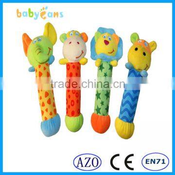 Animalted shaped plush baby rattle toyS with bb sticks for reborn baby dolls