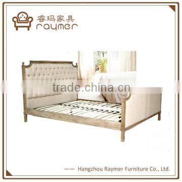 Antique bed room furniture solid wood frame buttoned soft bedroom furniture