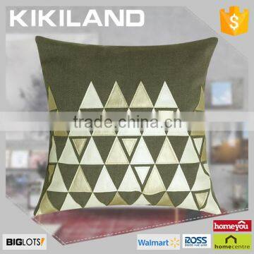 Attractive applique work triangle leather pattern square fake linen cushion cover wholesale