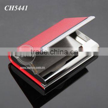 Lichee Pattern Red Leather Flannelette Lining Stainless Steel Promotional Metal Leather Credit Card Holders photo-2