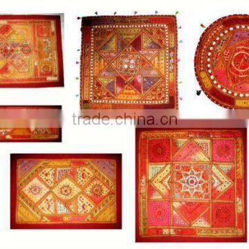 ETHNIC MIRROR PATCHWORK THROW WALL HANGING TAPESTRY INDIAN ART