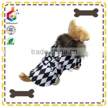 Puppy dog checked black and white warm coat with furry collar