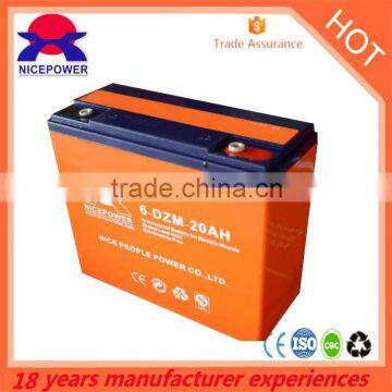 maintenance free 6-DZM-20 battery 12v 20ah electric bicycle rechargeable battery