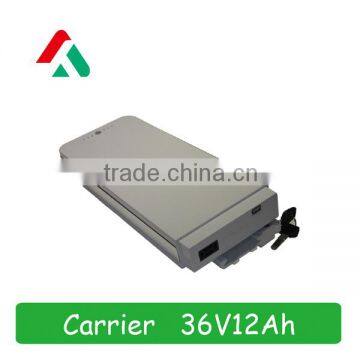 36V 12Ah Rear Rack Carrier type Thin E-bike Lithium Ion Battery Pack