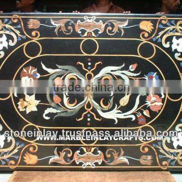 Marble Inlay Dining Table Top, Black Marble Dining Table