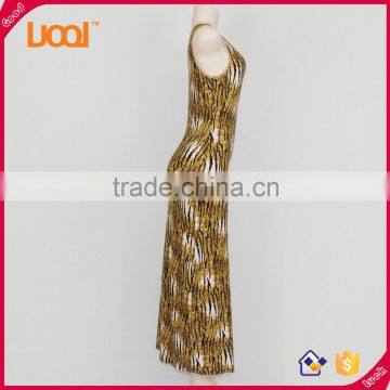 New Design Comfortable o Neck Printed Sleeveless Casual Ladies Beach Long Dress photo-2