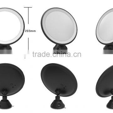 Round 5X magnification lighted makeup mirror with suction cup