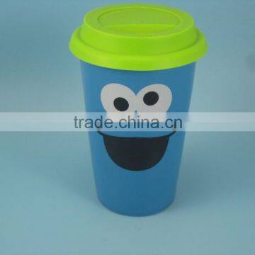 YF11034 blue promotion ceramic coffee mug with lid