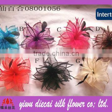 Big ornamental hair sinamay fabric flower