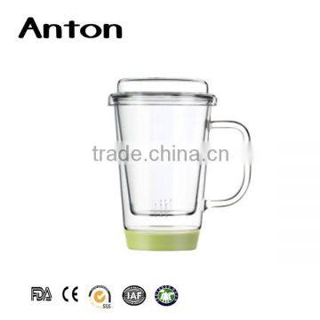 Double wall high borosilicate glass tea cups with glass lid