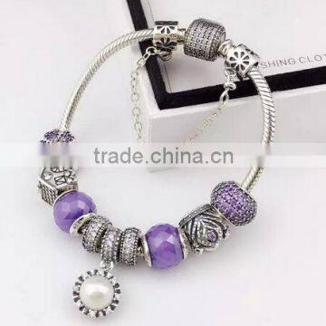 925 Sterling Silver Snake Chain Bracelet With Pearl Charms And 925 Silver European Charms