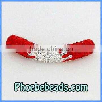 Red&Clear Tube Beads Crystal Rhinestone Shamballa Curve Spacer Connector Charms For Bracelets Mix Colors CTB-017