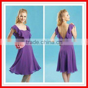 2012 New Arrival Sexy Short Cap Sleeve Open Back Purple Chiffon Homecoming Dress Bridesmaid Gown PG-121