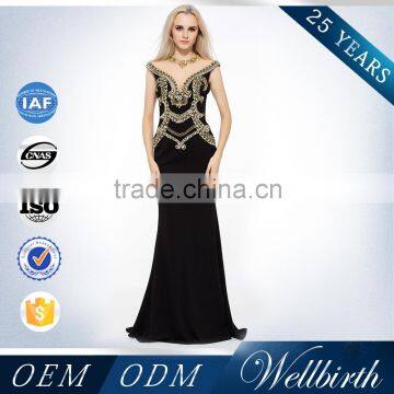 2015 New Sleeveless Indian Long Black Heavy Beaded Evening Dresses