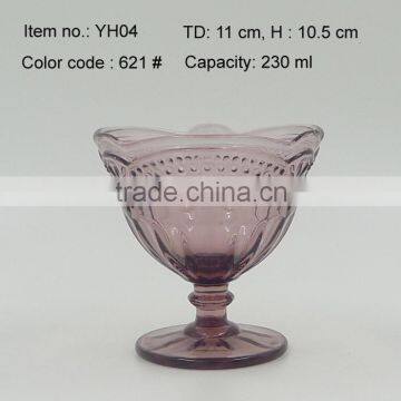 Press Wine Goblet,Hiball,DOF, Sundae Cup Color Glass in Purple With Sakura Design Embossed photo-2
