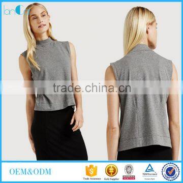 Custom Design Fashion Women Tops Sleeveless Round Neck Plain Crop Tops Wholesale