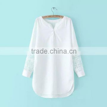 clothing manufacturer pure color white lace stitching long shirt dress