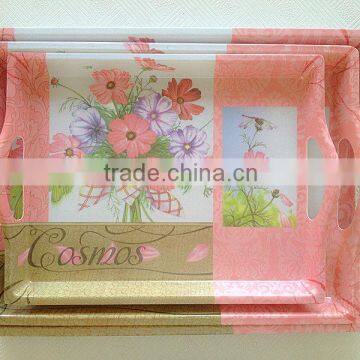 Pink Pattern Melamine Fruit Tray with Handle