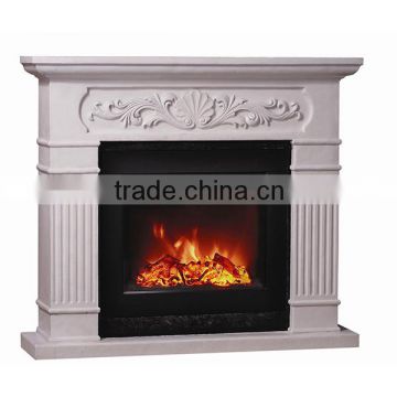 Ivory Carved Front Polystone Mantel Electric fireplace