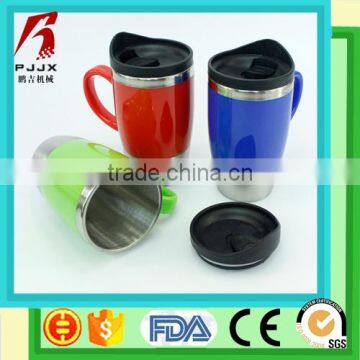 Wide mouth auto mug insulated stainless steel water bottle with plastic lid