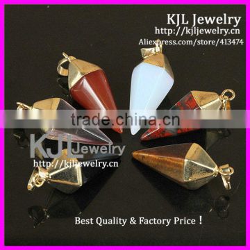 KJL-A0292 Charm Natural Gold Side Mixed Color Druzy Stone Hexagon pyramid Stone Beads Agate Quartz Pendant Jewelry For Necklace