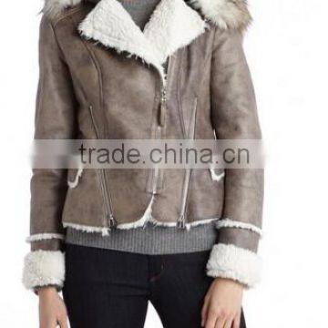 hooded faux shearling leather coat for women winter