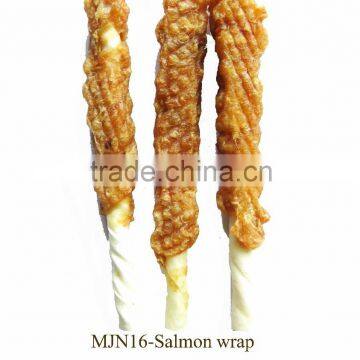 MJN16-Salmon wrap bleached cowhide stick myjian o'dog dry dog healthy food and pets treats