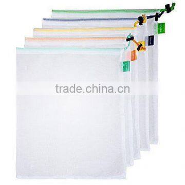 washable Drawstring Mesh Bag Reusable Vegetable Green Field Fresh Fruit Mesh Produce Bags