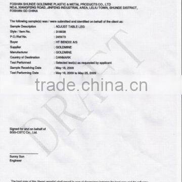 SGS test report for adjustable leg