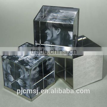 Fashion designed 3D glass photo cube/crystal cube photo frame CP-004