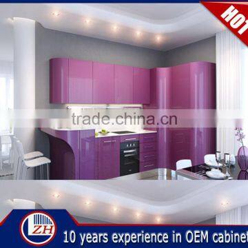 Professional Waterproof Purple High Gloss Lacquer Kitchen Cabinets Design