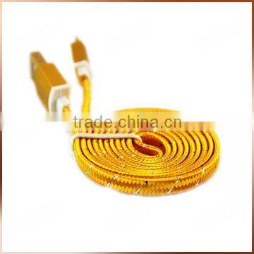 Golden Color Micro Flat Braided Cable For Android SmartPhone Textile Fabric Woven Cable